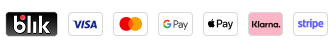 Metody płatności: BLIK, Visa, Mastercard, Google Pay, Apple Pay, Klarna, Stripe